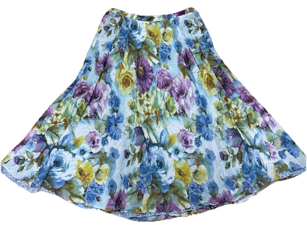 COLDWATER CREEK Women’s Maxi Floral Cottagecore Fairy Purple Skirt Size PL 14-16